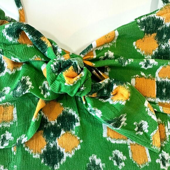 Aerie Women's Tie Front Crop Top Green/Yellow M - Picture 3 of 6